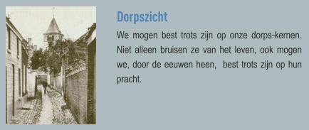 Dorpszicht We mogen best trots zijn op onze dorps-kernen. Niet alleen bruisen ze van het leven, ook mogen we, door de eeuwen heen,  best trots zijn op hun pracht.